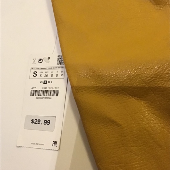 Mustard yellow NWT faux leather Zara  Aline mini skirt size S - Picture 6 of 8
